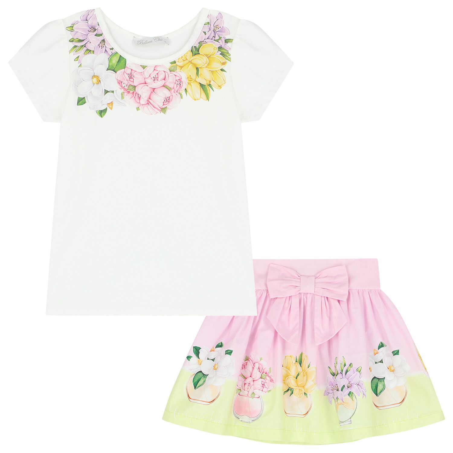 Girls White & Pink Floral Skirt Set, 1, hi-res image number null