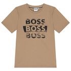 Boys Beige Logo T-Shirt, 3, hi-res