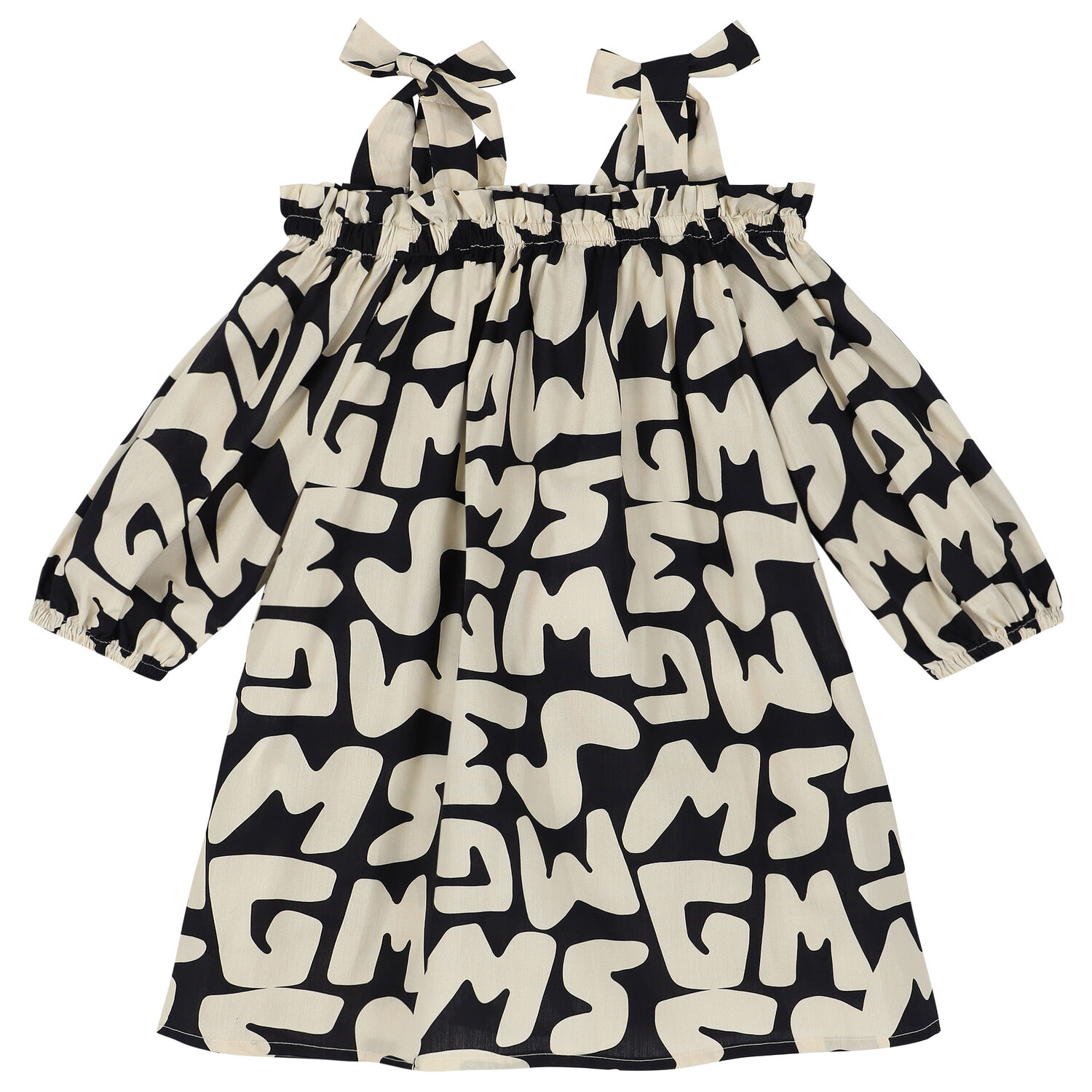 Girls Ivory & Black Logo Dress, 1, hi-res