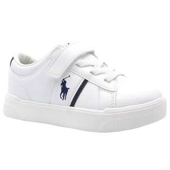 Boys White & Navy Blue Logo Trainers 