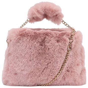 Girls Pink Faux Fur Handbag