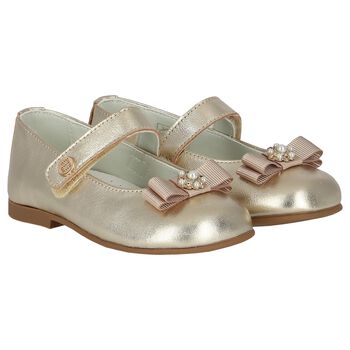 Younger Girls Gold Ballerina Bow Shoes