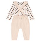 Baby Girls White & Beige Logo Dungaree Set, 1, hi-res