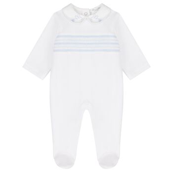 Baby Boys White & Blue Babygrow
