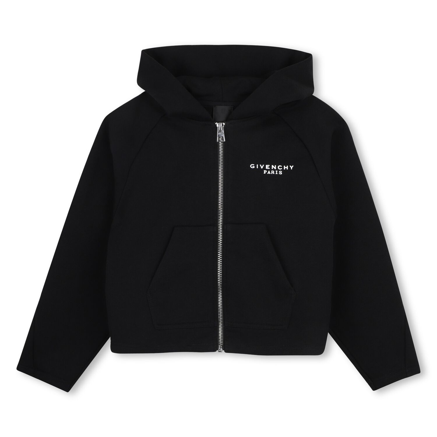 Girls Black Logo Hooded Zip Up Top, 1, hi-res