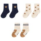 Younger Boys Navy Blue & Ivory Socks ( 3-Pack ), 1, hi-res