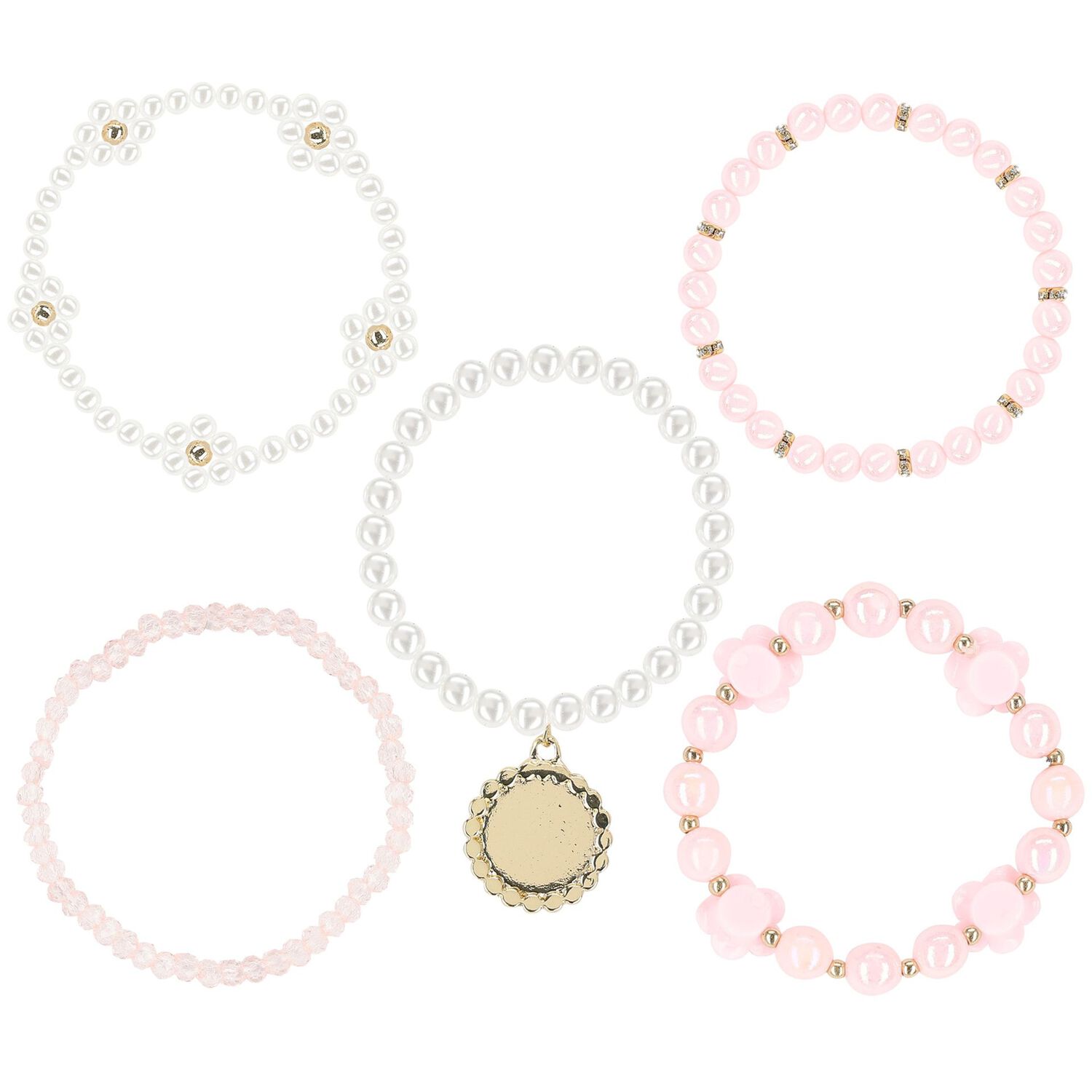 Girls Silver & Pink Bracelets ( 5-Pack ), 1, hi-res
