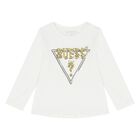 Girls White Logo Long Sleeve Top, 1, hi-res