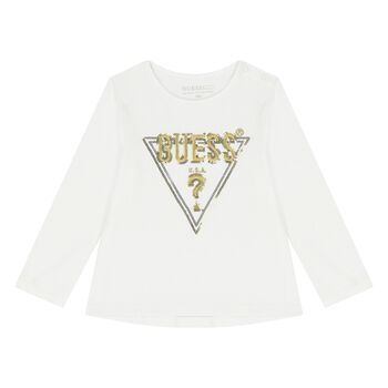 Girls White Logo Long Sleeve Top