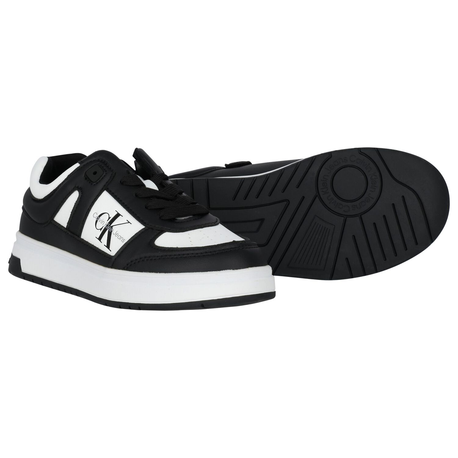 Boys White & Black Logo Trainers, 1, hi-res