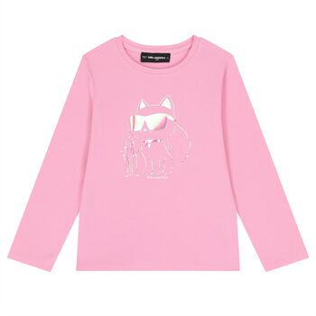 Girls Pink Choupette Long Sleeve Top