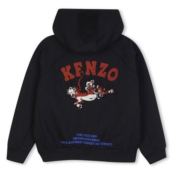 Boys Navy Blue & Black Tiger Logo Hooded Zip Up Top
