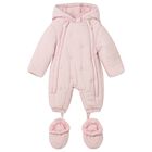 Baby Girls Pink Embroidered Baby Snowsuit, 3, hi-res