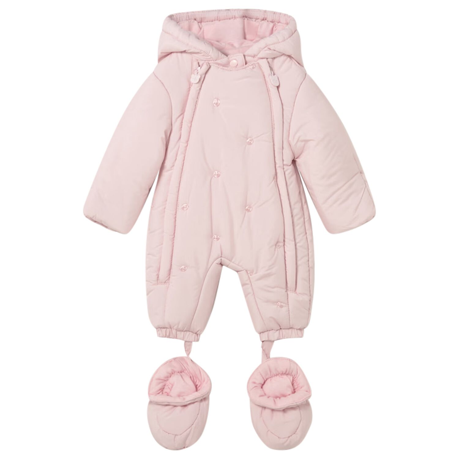 Baby Girls Pink Embroidered Baby Snowsuit, 3, hi-res