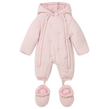 Baby Girls Pink Embroidered Baby Snowsuit