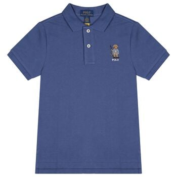 Boys Navy Blue Fishing Polo Bear Polo Shirt