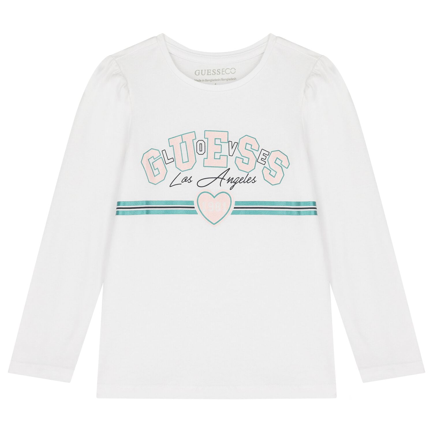 Girls White Logo Long Sleeve Top, 1, hi-res