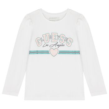 Girls White Logo Long Sleeve Top