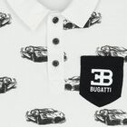 Boys White Sports Car Logo Polo Shirt, 1, hi-res