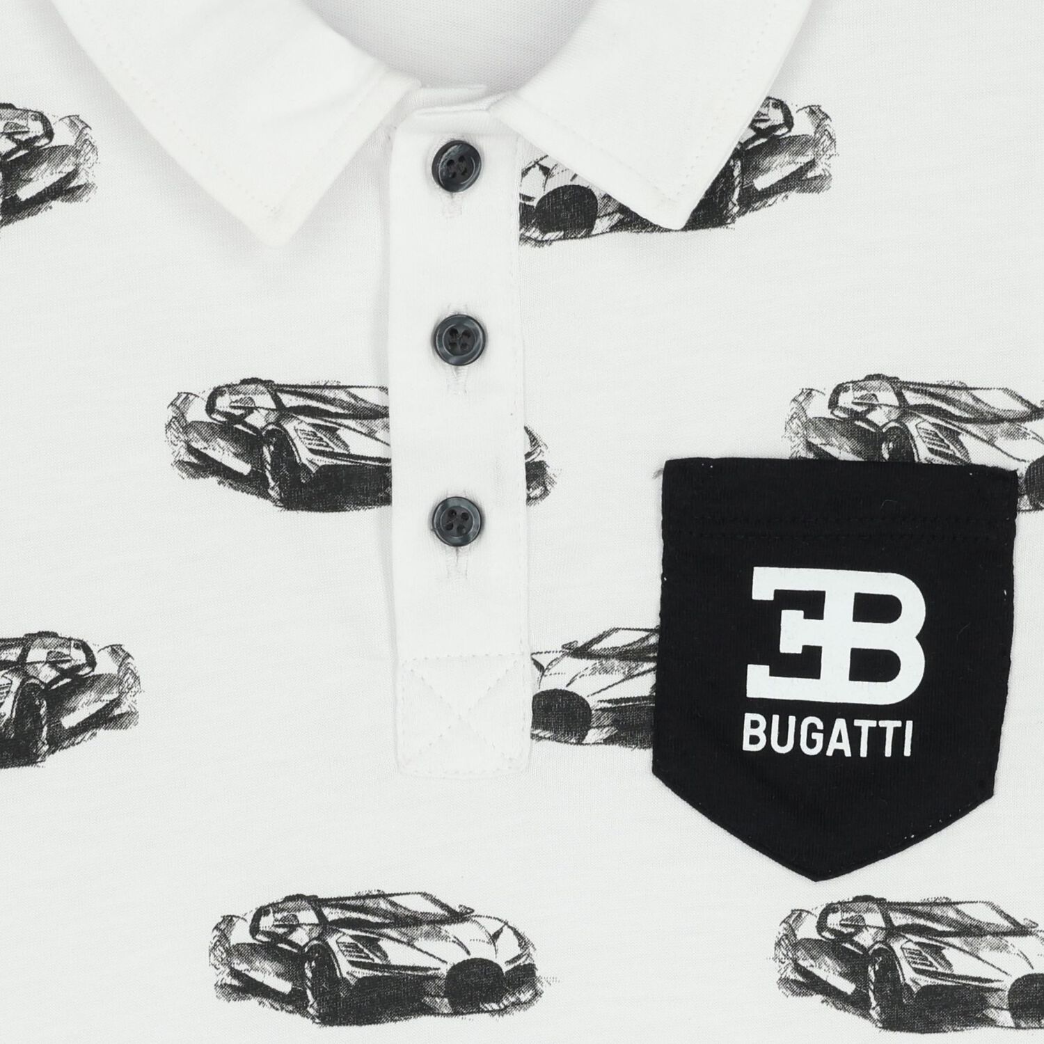 Boys White Sports Car Logo Polo Shirt, 1, hi-res