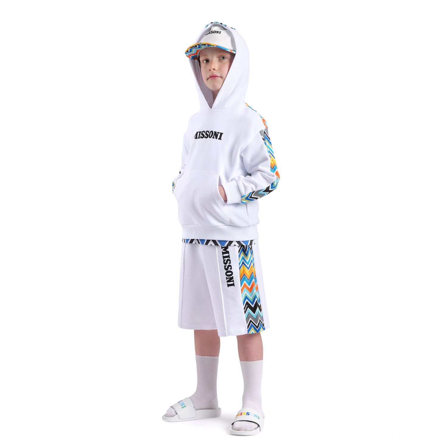 Boys White Zigzag Shorts, 1, hi-res image number null