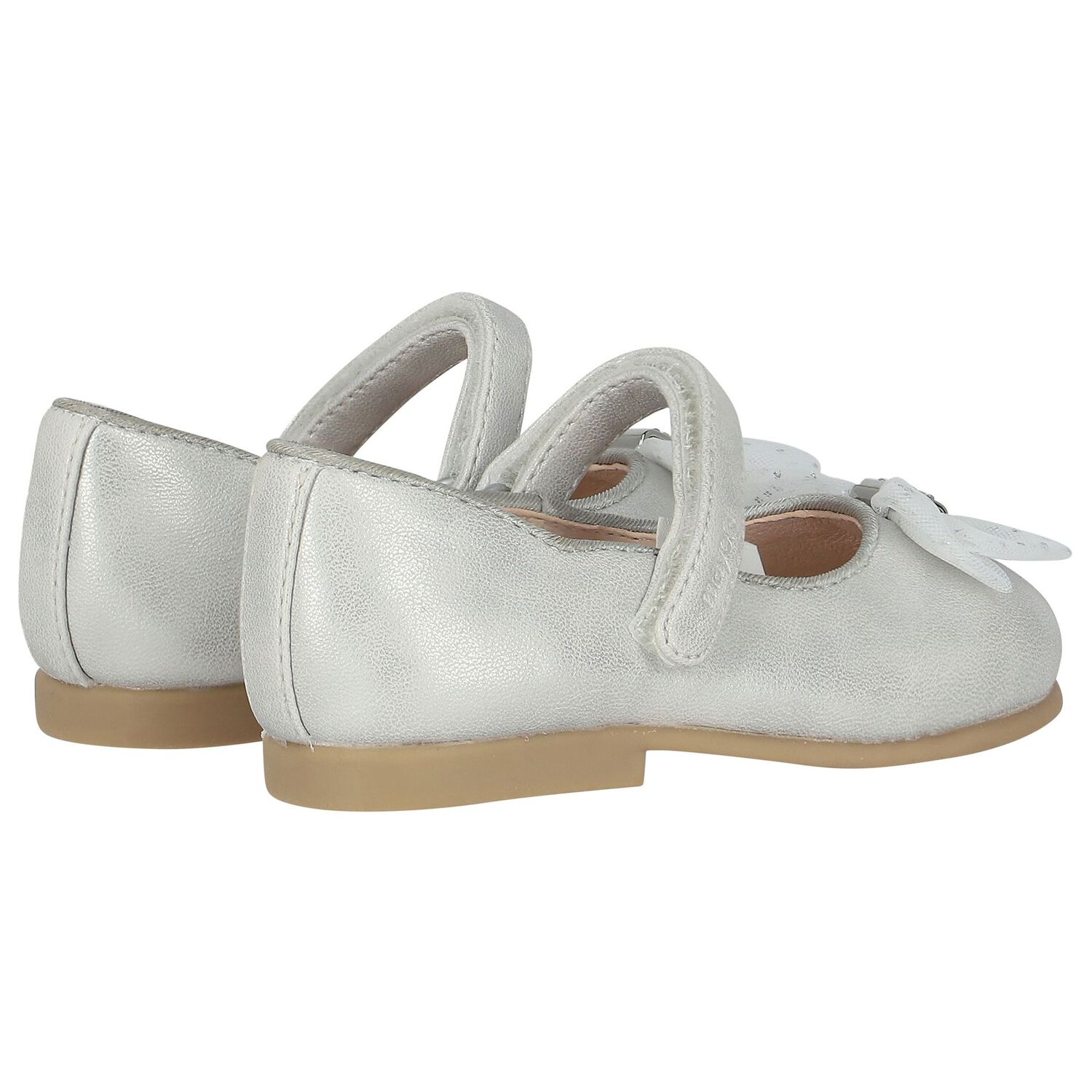 Younger Girls Silver Bow Shoes, 2, hi-res