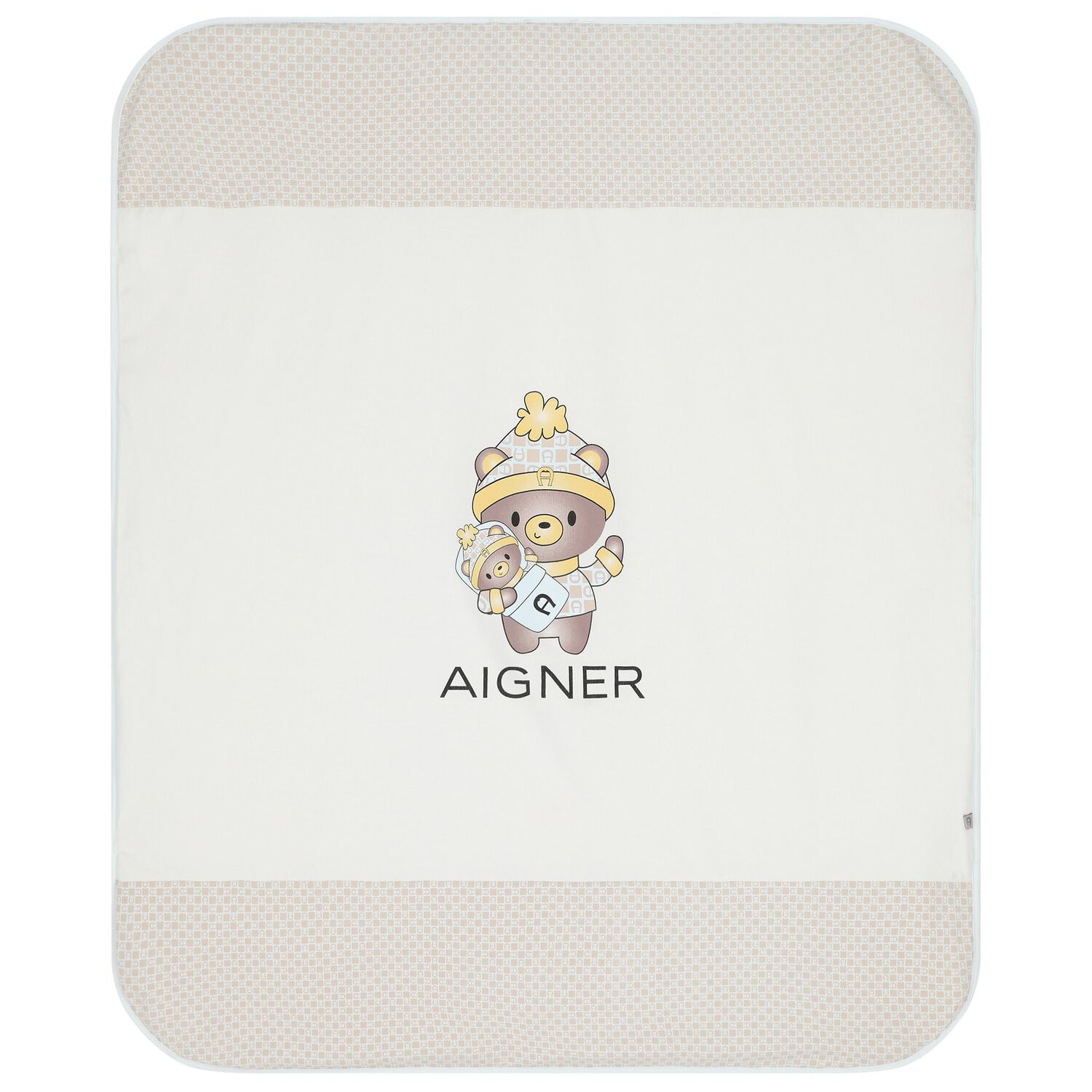 Baby Boys Ivory & Blue Teddy Bear Logo Blanket, 2, hi-res