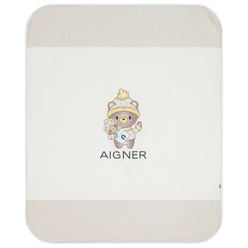 Baby Boys Ivory & Blue Teddy Bear Logo Blanket