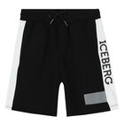 Boys Black Logo Shorts, 1, hi-res