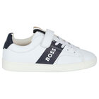 Boys White Logo Trainers, 1, hi-res