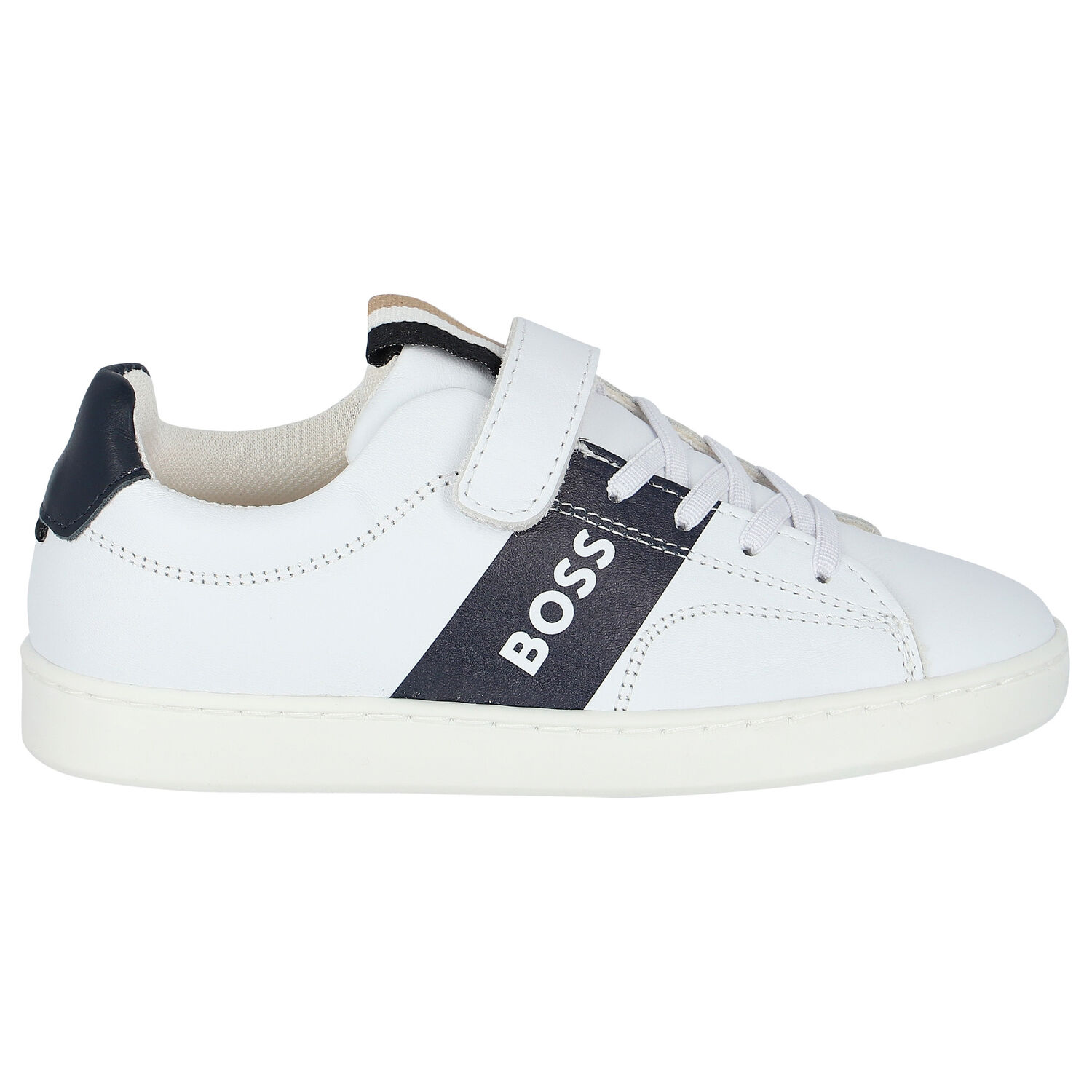 Boys White Logo Trainers, 1, hi-res
