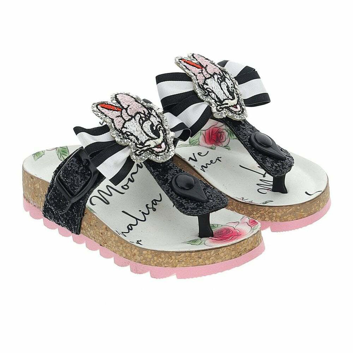 Girls White, Pink & Black Sandals, 1, hi-res