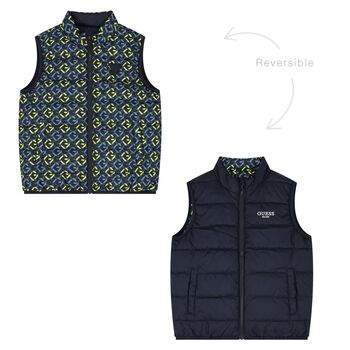 Boys Navy Blue Logo Reversible Gilet