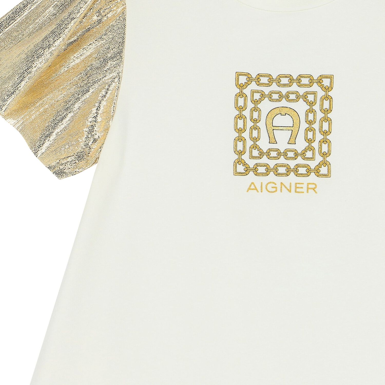 Girls Ivory & Gold Logo Dress, 1, hi-res