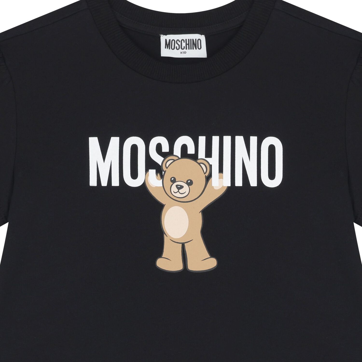 Girls Black Teddy Bear Logo Dress, 4, hi-res