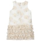Girls Ivory & Gold Organza Jacquard Dress, 1, hi-res