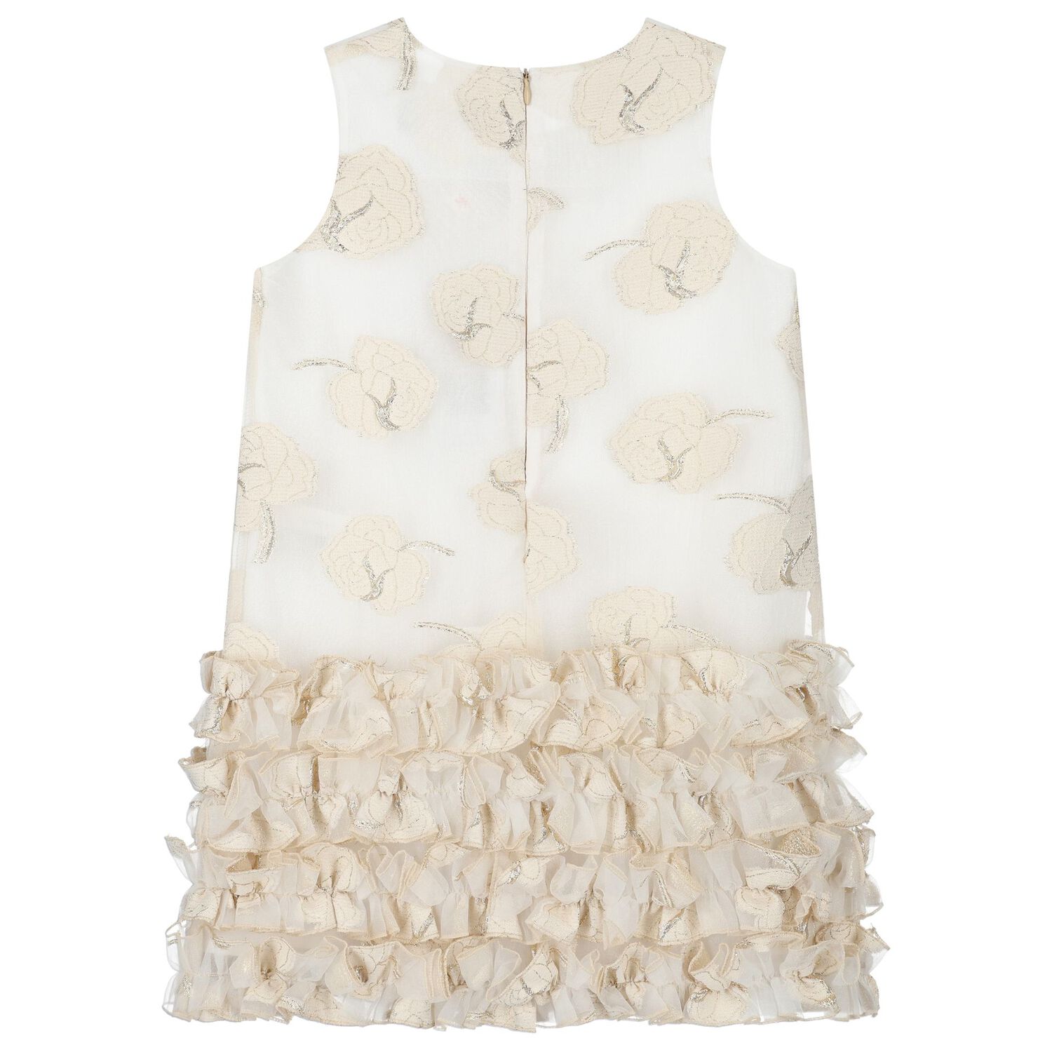 Girls Ivory & Gold Organza Jacquard Dress, 1, hi-res image number null