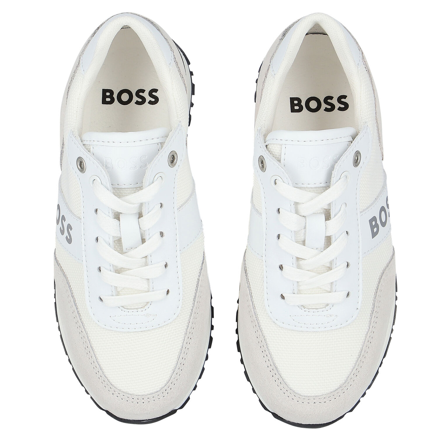 Boys White Logo Trainers, 1, hi-res