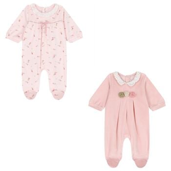 Baby Girls Pink Floral Babygrows ( 2-Pack )