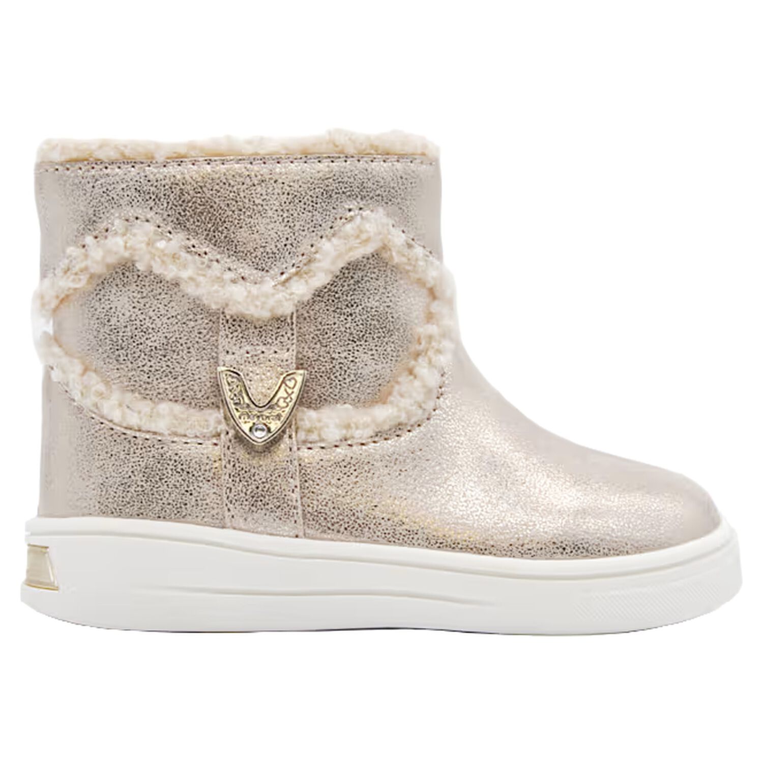 Younger Girls Gold Faux Fur Boots, 2, hi-res