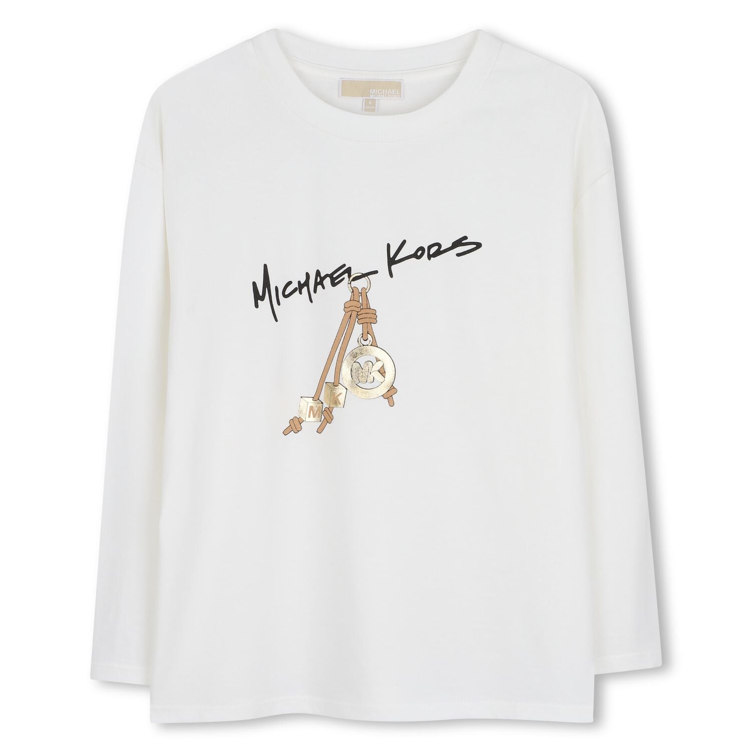 Girls Ivory Logo Long Sleeve Top, 1, hi-res