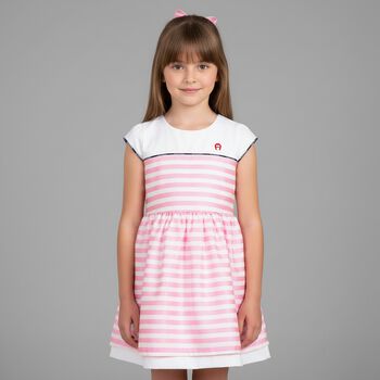 Girls Pink & White Striped Dress