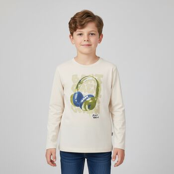 Boys Ivory Headphone Long Sleeve Top