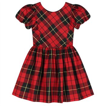 Girls Red & Black Tartan Taffeta Dress