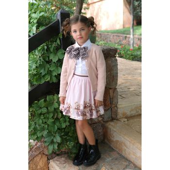 Girls White & Pink Teddy Bear Skirt Set