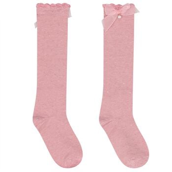Girls Pink Bow Knitted Socks