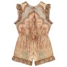Girls Beige Paisley Ruffle Playsuit, 1, hi-res