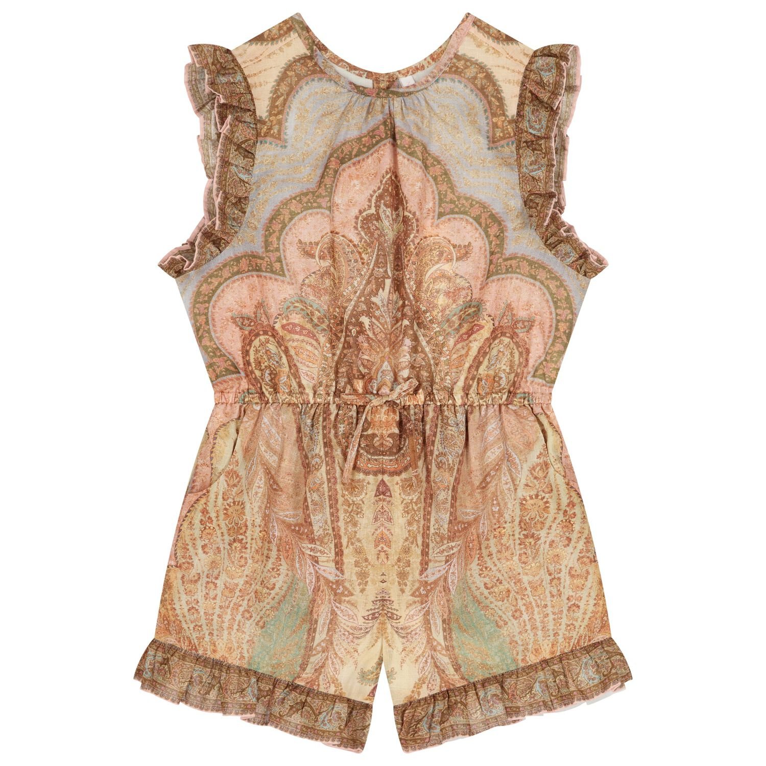 Girls Beige Paisley Ruffle Playsuit, 1, hi-res
