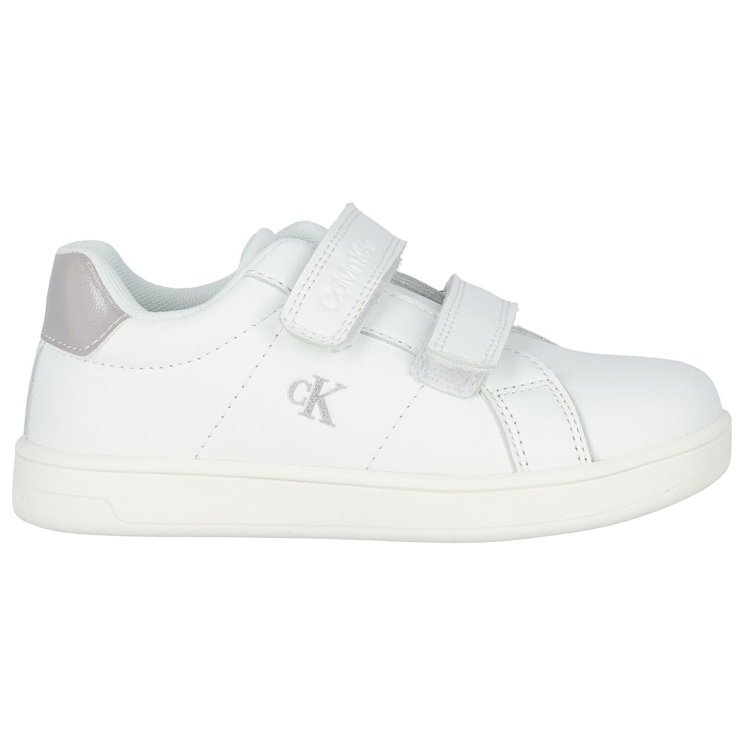 Girls White & Silver Logo Trainers, 1, hi-res