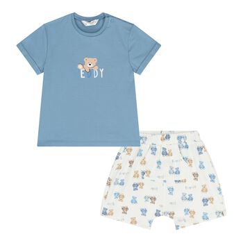 Baby Boys Blue & White Teddy Bear Shorts Set